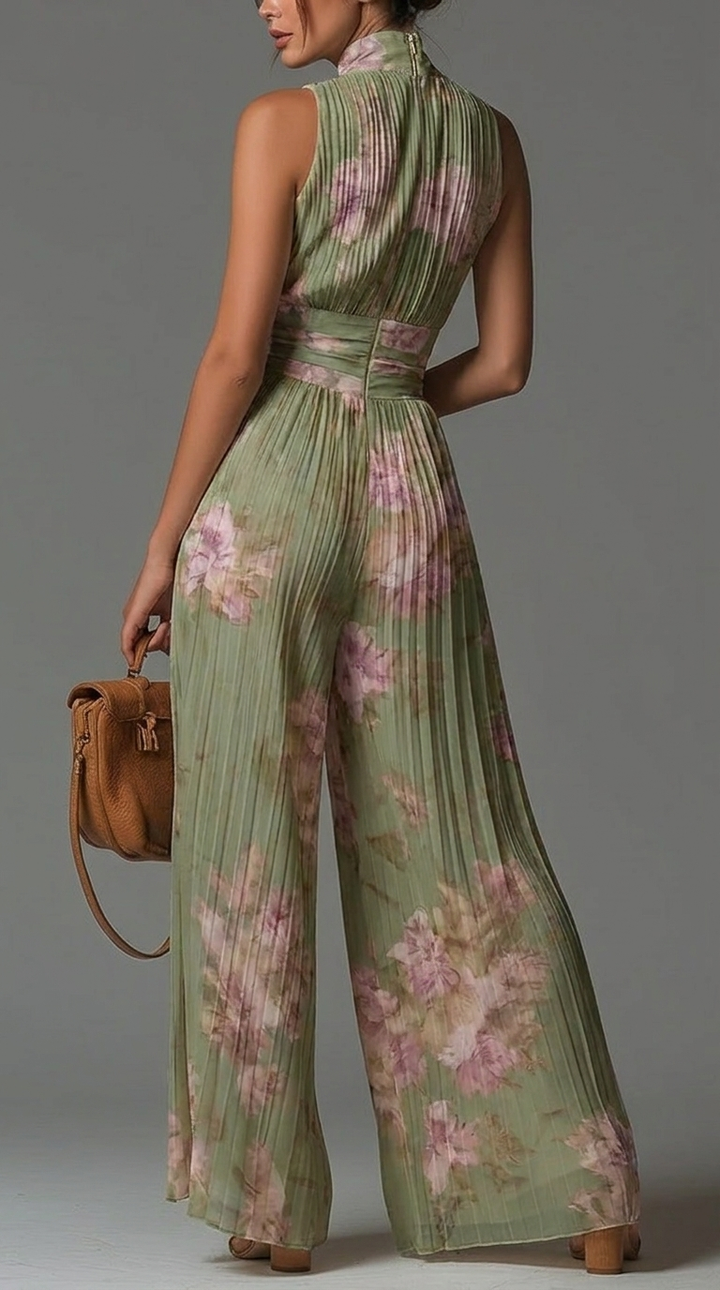 Inés | Floral Chiffon Pleated Jumpsuit