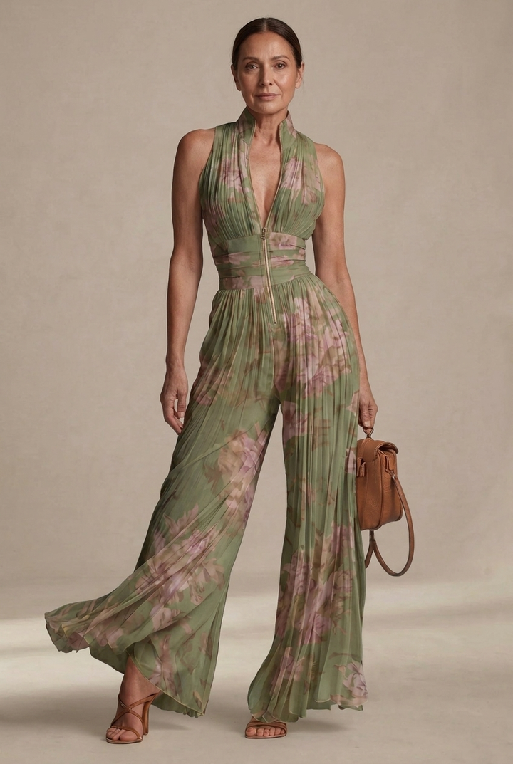 Inés | Floral Chiffon Pleated Jumpsuit